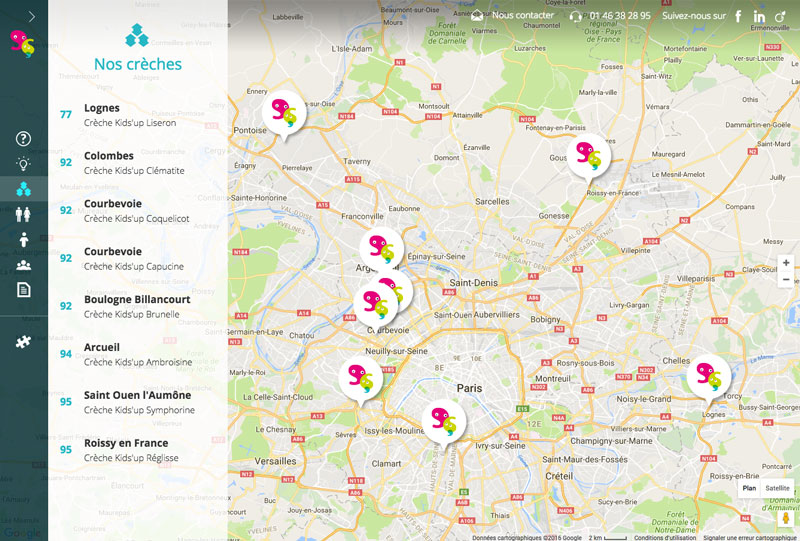Kids'up - Google Map Full Screen Responsive - design et développement Coheractio Agence Web Paris 